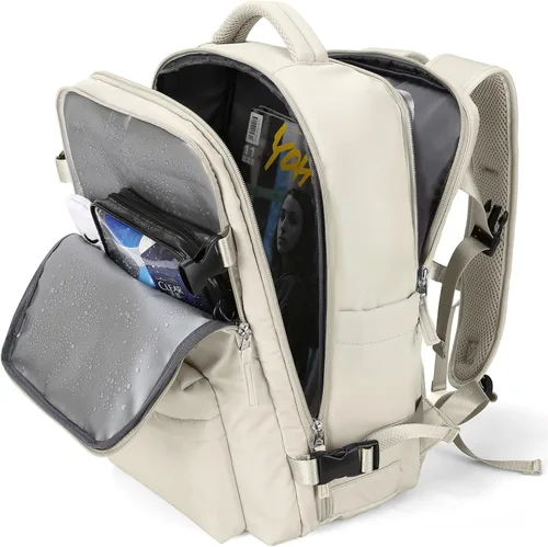 Vista 19 de WONHOX - Mochila grande, aprobada para vuelo, unisex, para viajes, trabajo, negocios o laptop, a1-Negro, Medium