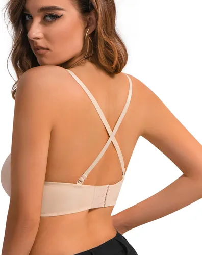 Vista 3 de Plusexy - Brasier con push-up sin tiras, con relleno grueso, aros convertibles, multiusos, para mujer