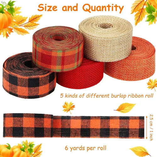 Vista 2 de Waydress 5 rollos de cinta de arpillera a cuadros de otoño de 30 yardas