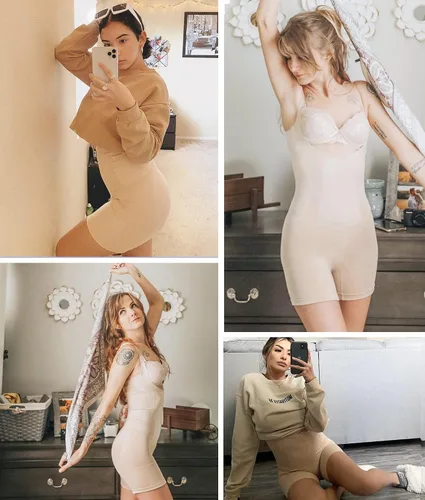 Vista 5 de SHAPERX Fajas moldeadoras con control de abdomen para mujer sin costuras busto abierto pantalones cortos moldeadores de cuerpo a medio muslo