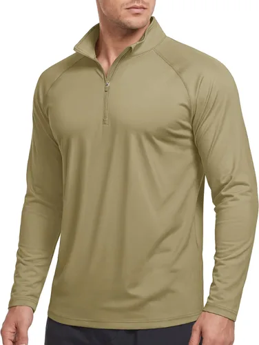 Vista 27 de CRYSULLY Camiseta de manga larga con cremallera de 1/4 para hombre, con protección solar, pullover UPF 50+, rash guard para correr, camiseta ligera