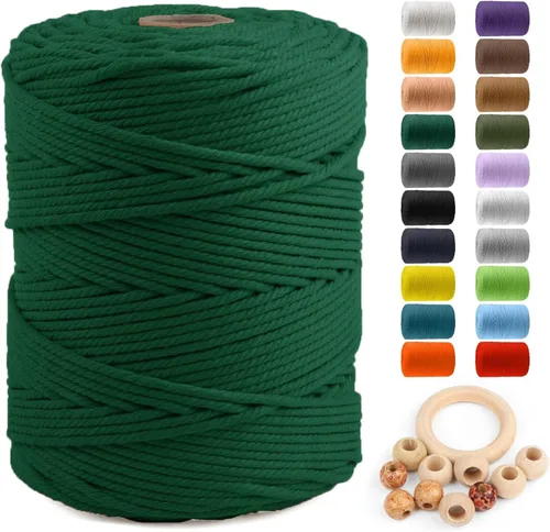 Vista 67 de ZUEXT Cordón de algodón para macramé de 4 mm x 500 m, ZUEXT Cordones trenzados naturales hechos a mano en verde manzana de 4 hebras, cuerda de lana