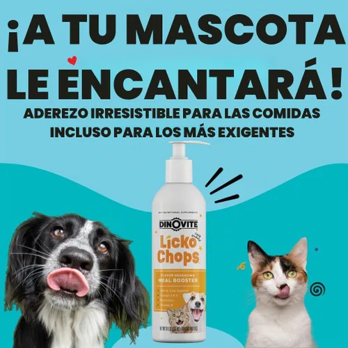 Vista 2 de Dinovite Lickochops - Suplemento para perros y gatos mejorado con omega-6, 3 ácidos grasos, probióticos y vitamina E, 16 onzas con bomba