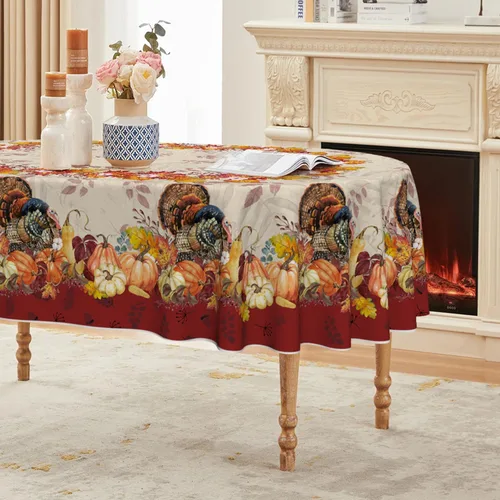 Vista 8 de Horaldaily Mantel redondo de Acción de Gracias, 60 x 60 pulgadas, diseño de pavo y calabaza, otoño, cosecha, vintage, lavable, para fiesta, picnic