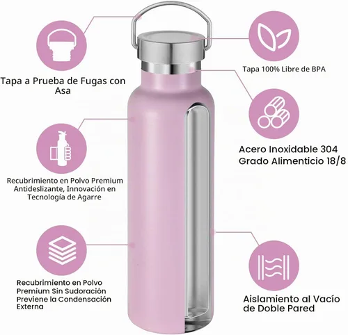 Vista 3 de Neihepal Botellas de agua aisladas de 20 onzas, botella deportiva de doble pared de acero inoxidable con tapa de asa (8, rosa)