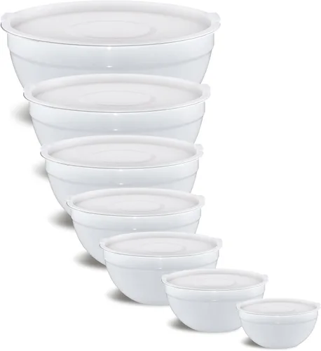 Vista 11 de Cuencos Negros para Mezclar con Tapas Herméticas, Cuenco de Acero Inoxidable, Cuencos para Ensalada de 7 Piezas, Cuencos Anidables Coloridos Negros