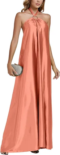 Vista 4 de LYANER Vestido largo sin mangas con anillo de satén para mujer, sin espalda, holgado, con vuelo