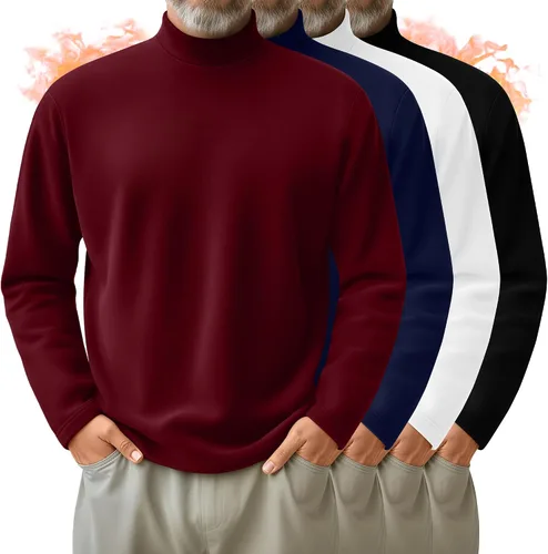 Vista 9 de Paquete de 4 Camisas de Cuello Alto Simulado para Hombre, Suéter Pullover Térmico de Manga Larga, Camiseta Interior Casual de Ajuste Holgado