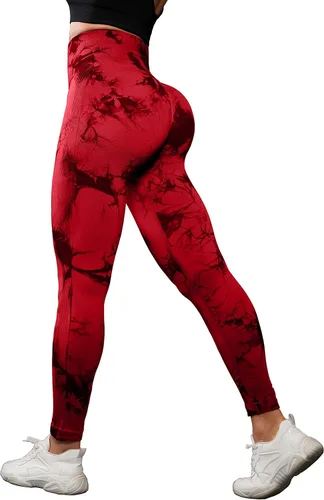 Vista 5 de OVESPORT Paquete de 3 leggings de entrenamiento de cintura alta sin costuras con teñido anudado para mujer, pantalones deportivos para yoga