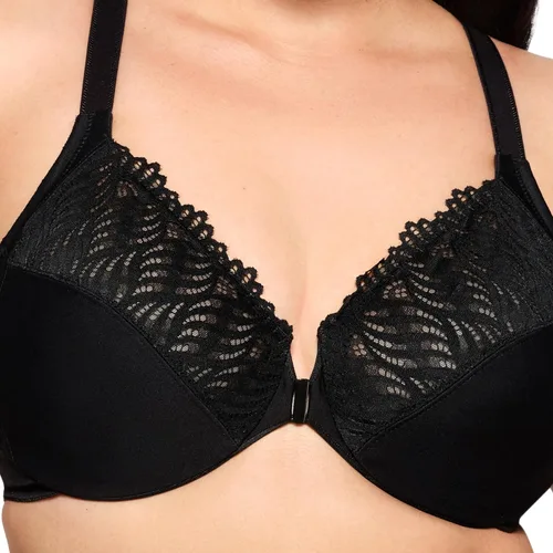 Vista 3 de Glamorise - Brasier para mujer con cierre frontal, espalda en T y varillas Wonderwire, #1246 Negro