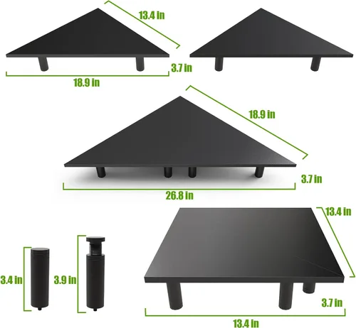 Vista 3 de Paquete de 2 soportes para monitor de esquina blanca, triángulo/cuadrado, elevador de altura ajustable, estante universal de escritorio de 27 Negro