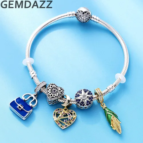 Vista 2 de Juego de dijes de oro para pulseras de bricolaje, dije de corazón de flecha y dije de circonita redonda en plata de ley 925, regalo