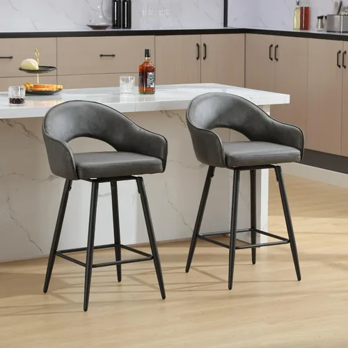 Vista 13 de HEAH-YO Juego de 2 taburetes de bar giratorios modernos de 27 pulgadas de altura de mostrador con respaldo y patas de metal negro, taburetes