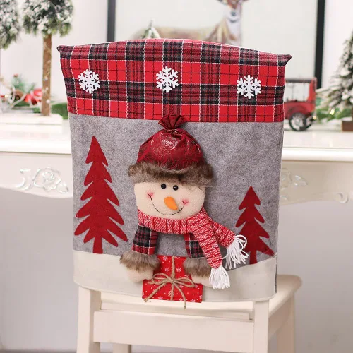 Vista 2 de Protector de cubierta trasera para silla de comedor de Papá Noel y renos navideños, adornos para decoración de interiores de Navidad, fiestas Muñeco