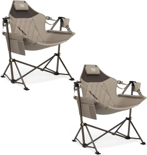 Vista 15 de TIMBER RIDGE Silla de camping hamaca con respaldo ajustable, hamaca plegable resistente que soporta 300 libras, silla hamaca portátil para camping