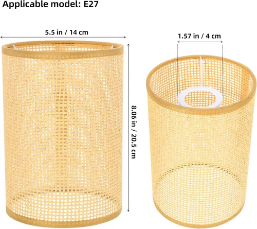 Vista 3 de DOITOOL Pantalla de lámpara de ratán rústico de 8.07 x 5.51 x 5.51 pulgadas, cubierta de luz tejida para lámparas de mesa y pie E27, iluminación