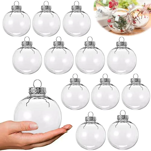 Vista 8 de 12 bolas de plástico transparente rellenables para bricolaje, bolas de Navidad de 2.36 pulgadas para Navidad, Halloween, cumpleaños, decoración