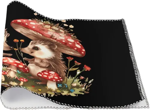Vista 3 de _Cute Hedgehog Mushroom Placemats Set of 6 Resistant Table Mats Washable Place Mats for Dinner Party Table Decoration
