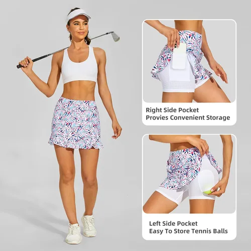 Vista 5 de M MOTEEPI Falda de tenis con pantalones cortos de golf para mujer, falda de pickleball elegante, trajes de golf, faldas atléticas