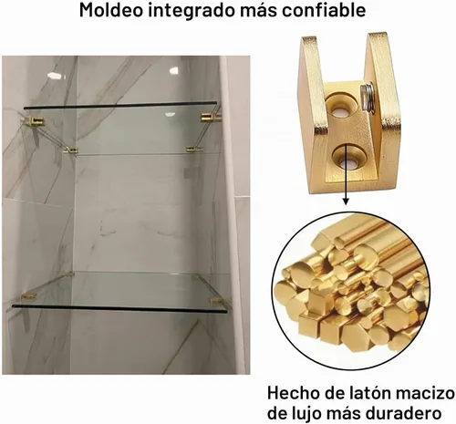 Vista 4 de AWEN 4 abrazaderas de ducha, sin taladro, panel fijo para puerta de ducha, soporte de abrazadera en U (dorado para vidrio de 39.843 in)