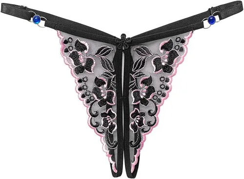 Vista 4 de Conjunto de 4 piezas de bragas sexy bordadas con cordón de tamaño ajustable