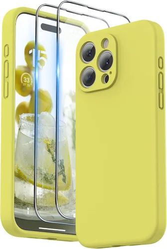 Vista 10 de SURPHY Funda diseñada para iPhone 15 Pro Max con protector de pantalla y cordón, correa de teléfono y funda de silicona líquida para teléfono