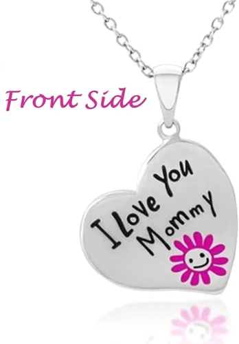 Vista 2 de Collar de regalo de joyería para el día de la madre con corazón grabado con colgante de flor rosa, regalo de hija a madre, joyería para nueva mamá