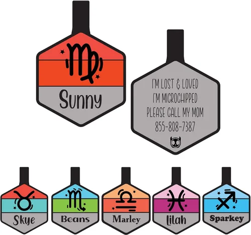 Vista 11 de Placa silenciosa para perro personalizada con 5 líneas de identificación de mascotas de silicona duradera y grabada profundamente, hexágono, azul