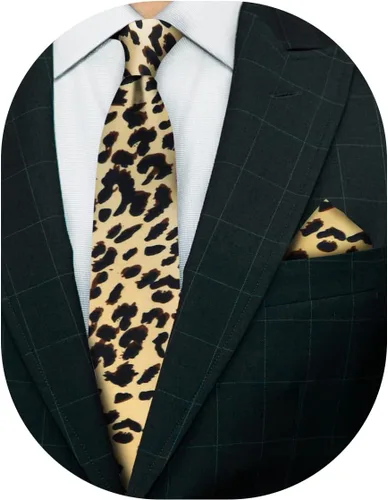Vista 21 de Juego de corbata Kente con estampado africano y animal y pañuelo de bolsillo a juego