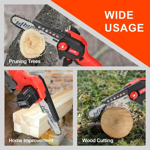 Vista 7 de Mini motosierra inalámbrica, portátil de 6 pulgadas, motosierra eléctrica de mano con una sola mano para cortar madera y trabajar la madera, mini