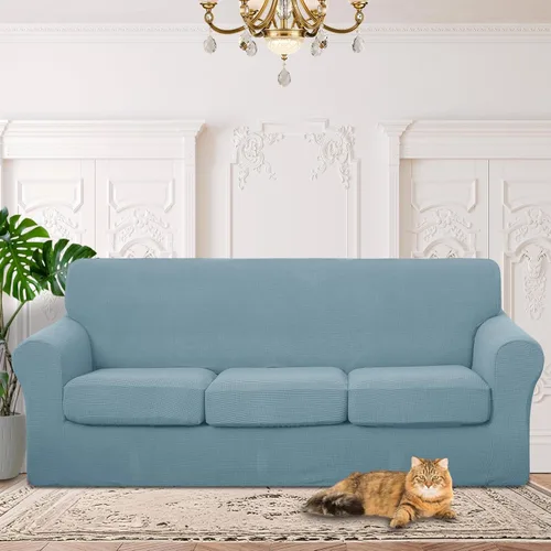Vista 54 de 2 fundas elásticas para sillas de 1 cojín, protector de muebles, fundas de sofá, lavables, aptas para mascotas, funda antideslizante con parte
