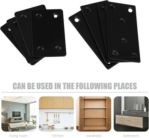 Vista 7 de Placas planas de reparación, 8 placas rectas planas de metal negro, soportes de fijación de unión, placas de fijación planas para madera, estantes