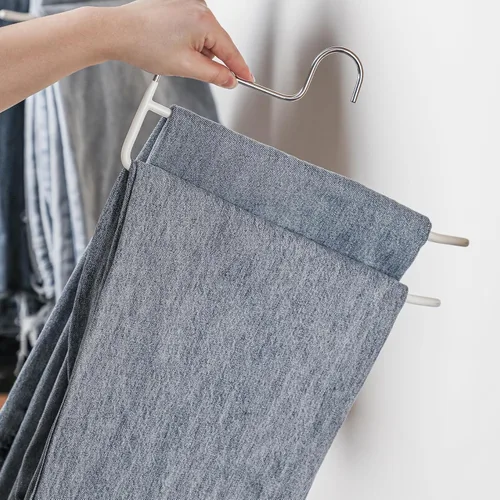 Vista 9 de SHIMOYAMA Perchas para pantalones de extremo abierto, paquete de 5, perchas para pantalones de una sola barra, colgador semiabierto para pantalones
