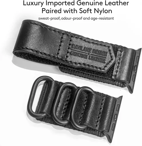 Vista 4 de Compatible with Apple Watch Band,Rugged Replacement Leather Nylon Strap With Three Buckle Loop Design For iWatch Ultra 3/2/1, Series