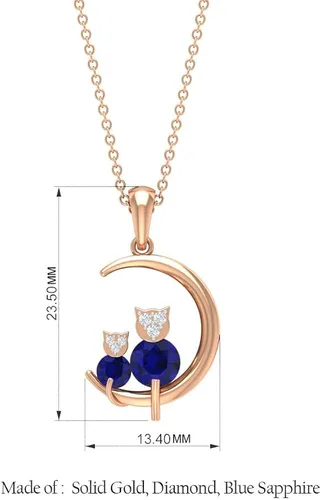 Vista 6 de Collar de zafiro azul de 34 quilates y diamante gato en la luna para mujer calidad AAA oro blanco de 10 quilates con cadena Metal Piedra preciosa