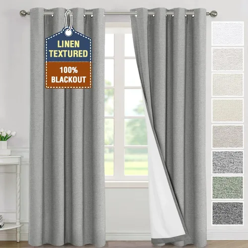 Vista 9 de H.VERSAILTEX Cortinas 100% de opacidad para dormitorio, con aislamiento térmico, cortinas texturizadas de lino con bloqueo de luz completa, cortinas