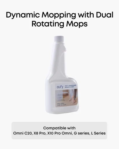 Vista 4 de Solución de limpieza para suelos duros eufy RoboVac (2 botellas), Relación de dilución 1:200, 473 ml, Limpiador para pisos, ecológico, a base