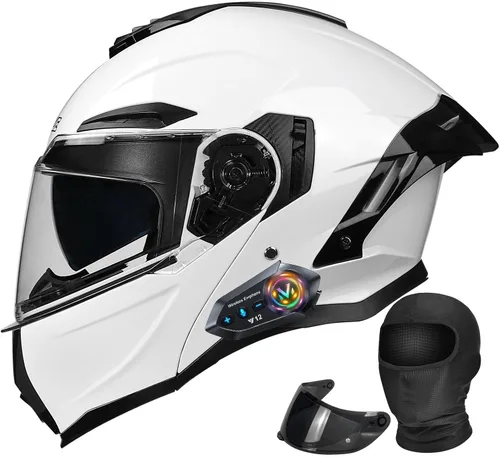 Vista 11 de Casco Modular Moto con Bluetooth Integrado, Doble Visera para Día/Noche, Ventilación Avanzada Múltiple, Forro Extraíble Lavable, Certificado DOT
