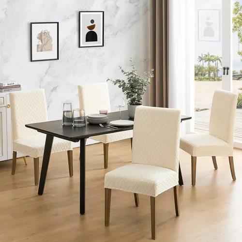 Vista 2 de MOSAYT Juego de 2 fundas para sillas de comedor 100% impermeables, súper ajuste elástico jacquard Parson, fundas extraíbles y lavables para sillas