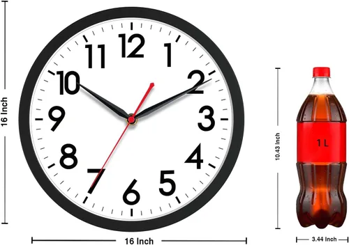 Vista 4 de AKCISOT Reloj de pared de 16 pulgadas, reloj analógico silencioso con pilas A_negro