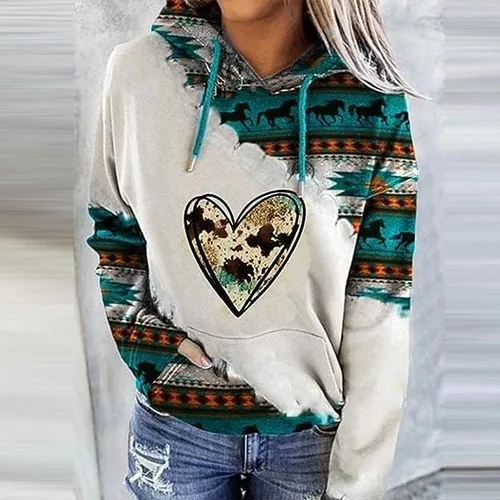 Vista 2 de Sudadera de manga larga con capucha geométrica azteca occidental para mujer, sudadera de manga larga para otoño 2023, ropa de moda