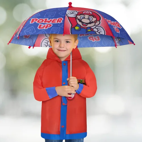 Vista 2 de Nintendo Kids Umbrella And Slicker, Super Mario Boys Rain Wear Set, For Ages 4-7