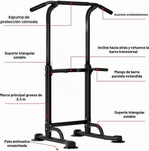 Vista 2 de SogesHome Power Tower - Barra de dominadas y estación de inmersión, soporte de inmersión ajustable en altura para gimnasio en casa, estación