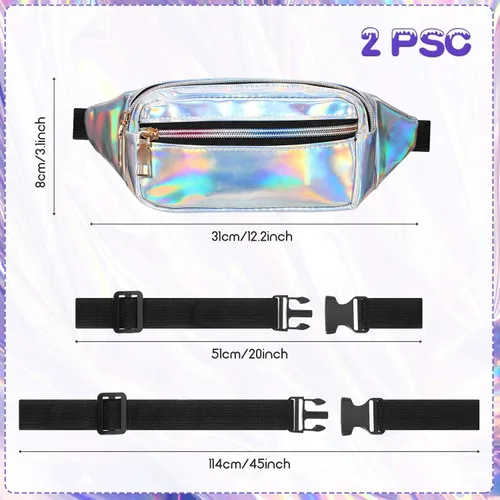 Vista 2 de Riñonera holográfica brillante impermeable para mujeres festivales fiestas viajes senderismo actividades al aire libre Rosado M Riñonera