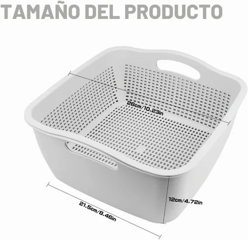 Vista 2 de Cesta de drenaje de doble capa, cesta de plástico para lavar frutas, verduras, cesta de almacenamiento de alimentos, fregadero apilable de verduras