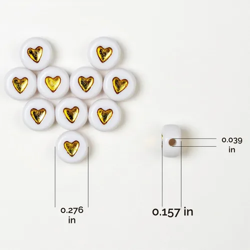 Vista 2 de Melius 500 cuentas de corazón acrílicas, 0.157 x 0.276 in, redondas Corazón dorado