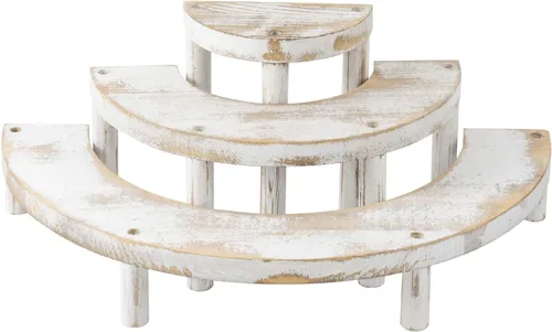 Vista 8 de MyGift Soporte de postre rústico de 3 niveles, elevadores de exhibición de magdalenas de semicírculo de madera quemada
