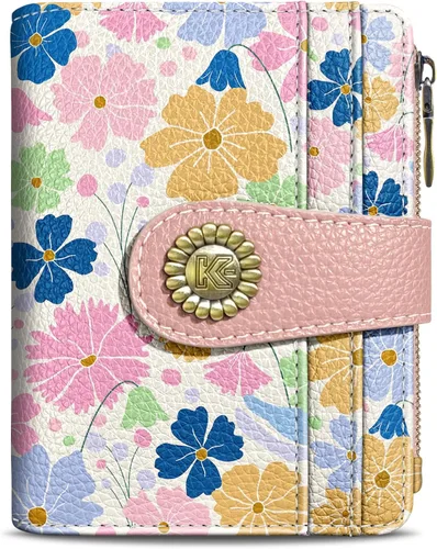 Vista 39 de Kelvoris Cartera pequeña Rfid para mujer, plegable, con cremallera, bolsillo para monedas, piel sintética, compacto, para tarjetas de crédito