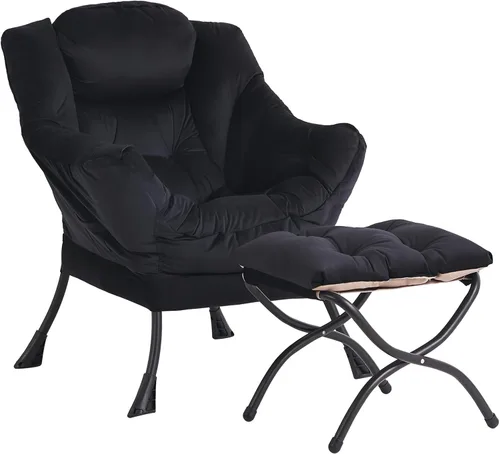 Vista 28 de Silla perezosa con otomana, silla de descanso moderna y grande con reposabrazos y bolsillo lateral, sillón tapizado de ocio con silla de lectura