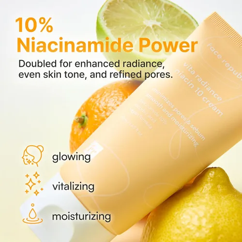Vista 3 de Face Republic Vita Radiance Niacin 10 Cream 1.7 fl oz 1.69 fl oz Revitalizante, cobertura natural Niacinamida 10%, ácido ascórbico, pantenol
